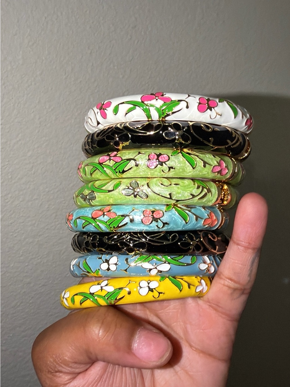Floral Cloisonné Bangle Bracelet Stack – Multicolor